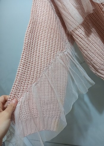 Bej Örgü Kadın Kazak Fırfırlı - Görsel 3