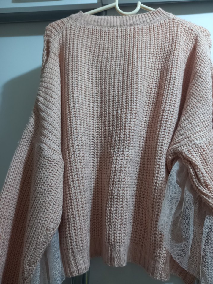 Bej Örgü Kadın Kazak Fırfırlı - Görsel 2