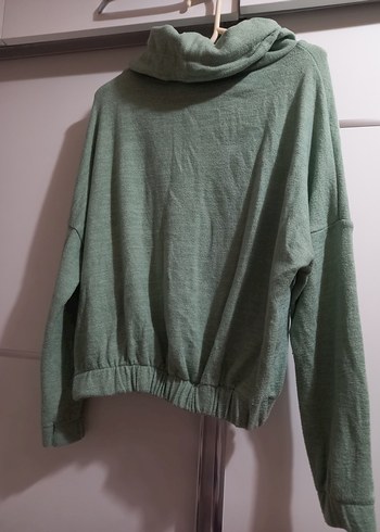 Kadın Yeşil Örgü Yüksek Yakalı Sweatshirt - Görsel 2