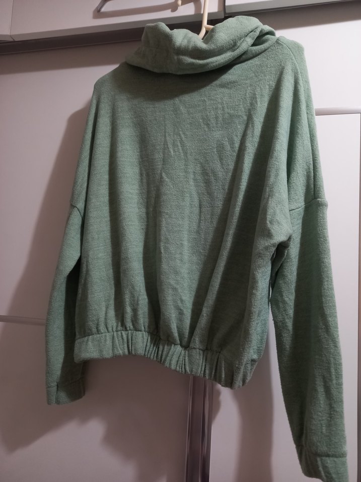 Kadın Yeşil Örgü Yüksek Yakalı Sweatshirt - Görsel 2