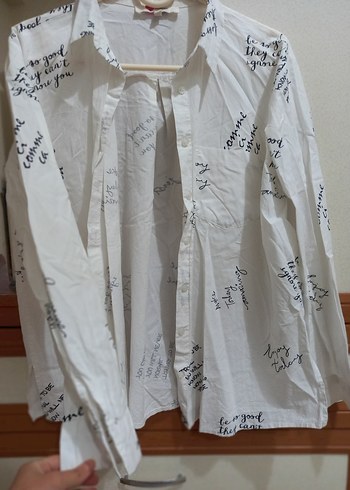 Baskılı Pamuklu Düğmeli Beyaz Kadın Gömlek - Görsel 2