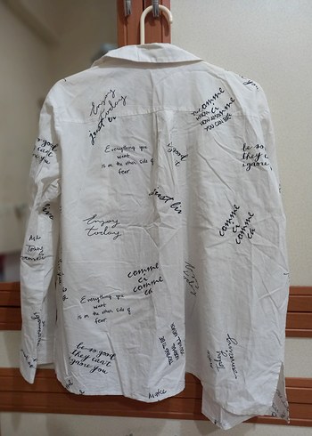 Baskılı Pamuklu Düğmeli Beyaz Kadın Gömlek - Görsel 3