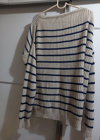 Çizgili V Yaka Triko Kadın Kazak - Görsel 2