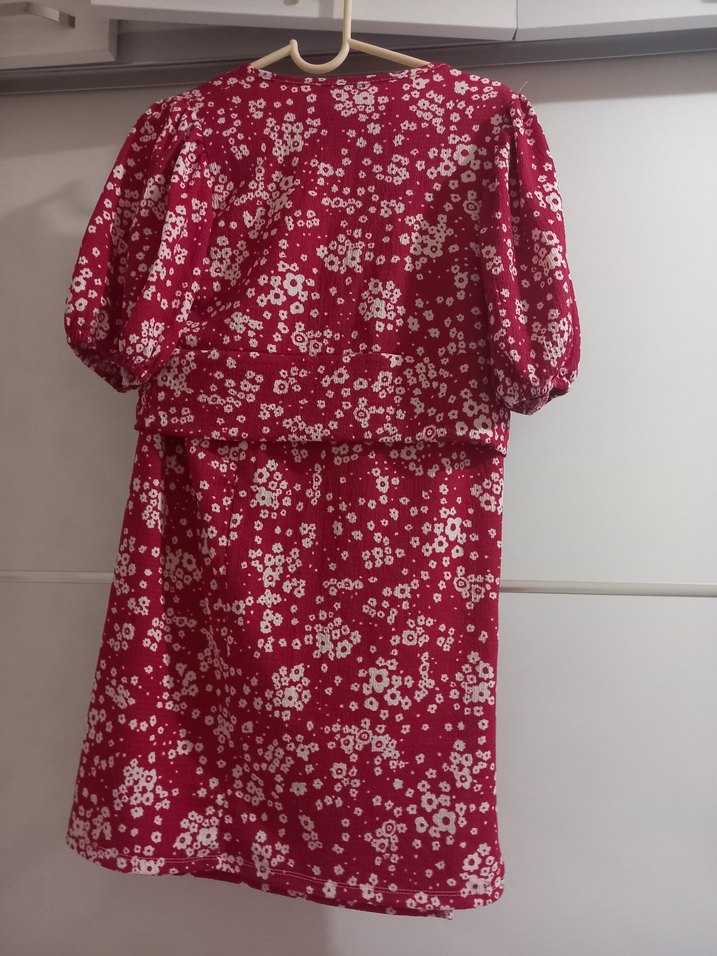 Bordo Çiçek Desenli V Yaka İkili Takım - Görsel 2