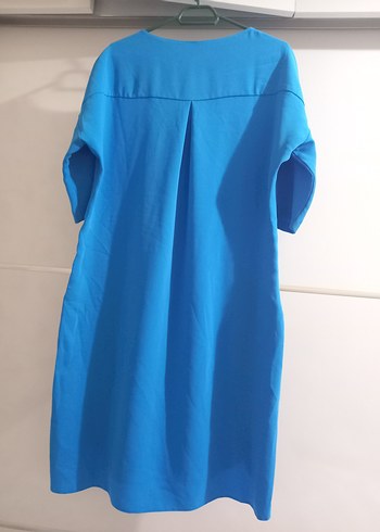 Düğmeli Mavi Midi Kadın Elbise - Görsel 2