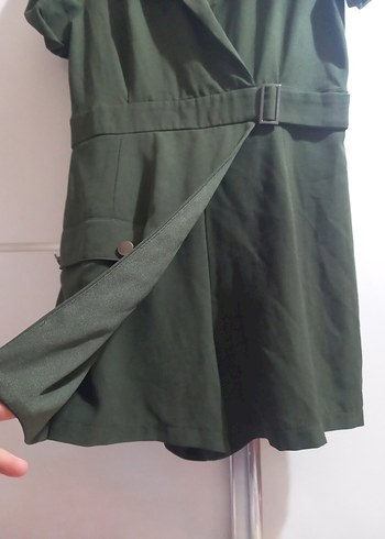 Haki Yeşil Kemerli Kadın Şort Tulum - Görsel 3