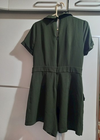 Haki Yeşil Kemerli Kadın Şort Tulum - Görsel 2