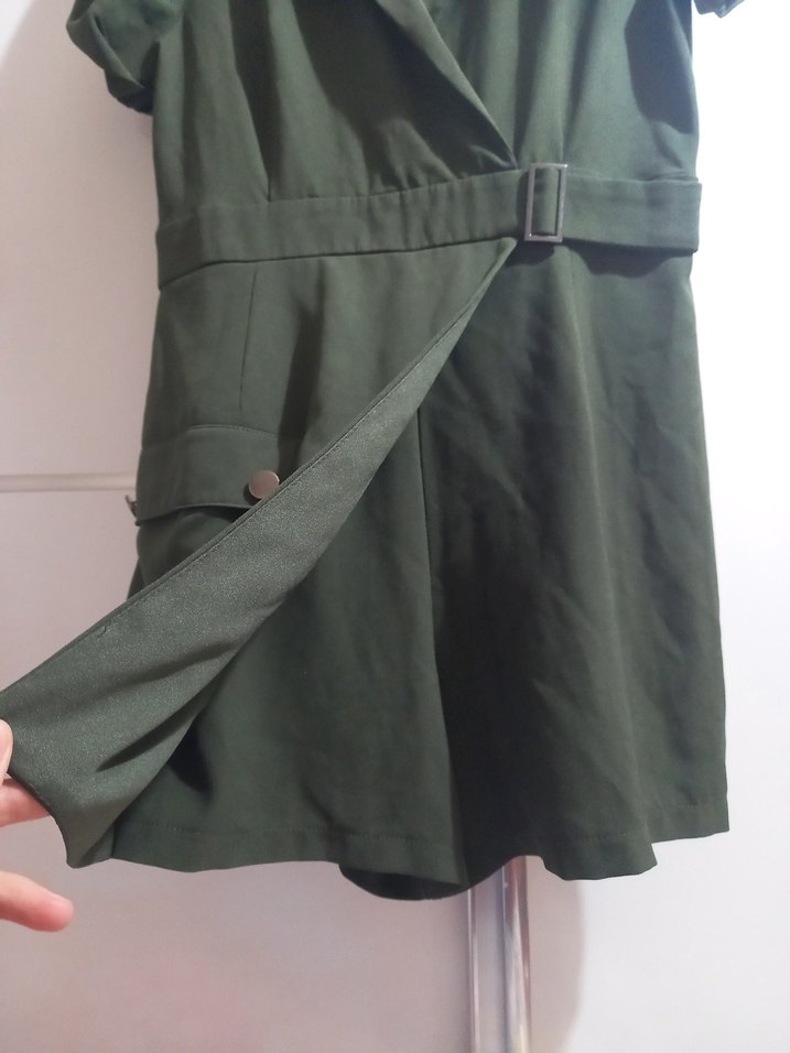 Haki Yeşil Kemerli Kadın Şort Tulum - Görsel 3