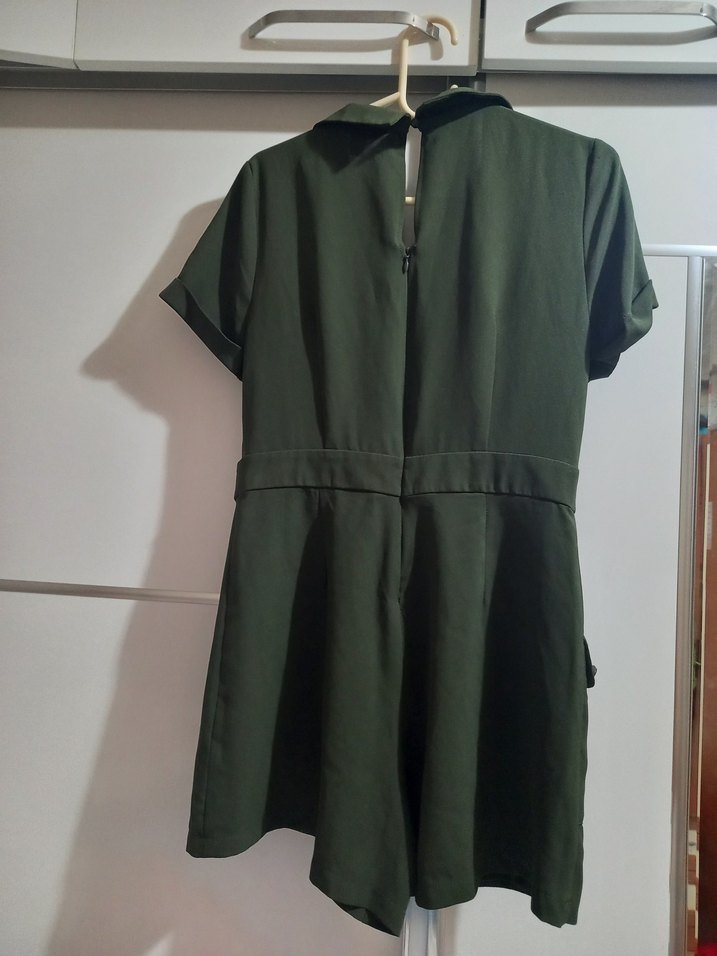 Haki Yeşil Kemerli Kadın Şort Tulum - Görsel 2