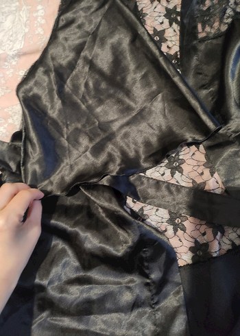 Uzun Siyah Gotik Kadın Sabahlık saten - Görsel 4