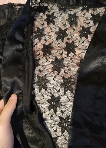 Uzun Siyah Gotik Kadın Sabahlık saten - Görsel 2