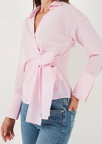 Pembe belden bağlamalı yep yeni gömlek - Görsel 3