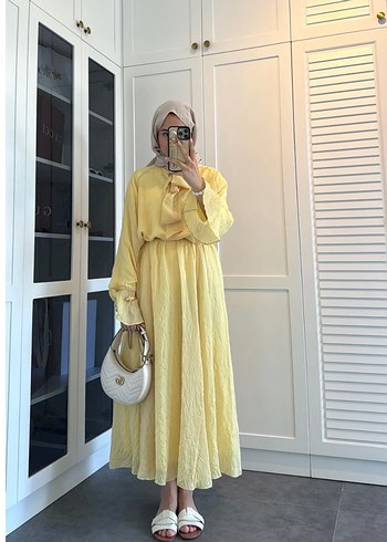 Sarı ikili takım gömlek etek - Görsel 4