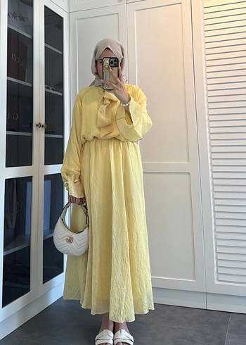 Sarı ikili takım gömlek etek - Görsel 2