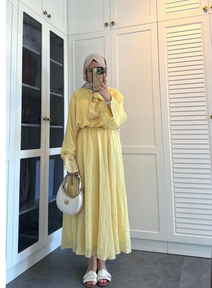 Sarı ikili takım gömlek etek - Görsel 4