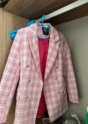 Düğmeli Pembe Desenli Kadın Blazer - Görsel 2