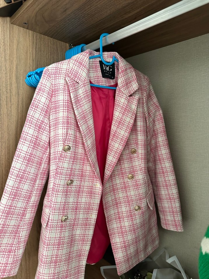 Düğmeli Pembe Desenli Kadın Blazer - Görsel 2