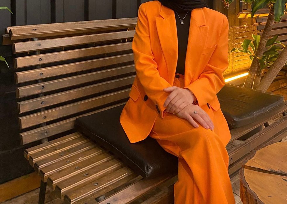 Uzun Turuncu  Kadın Takım Elbise - Görsel 3