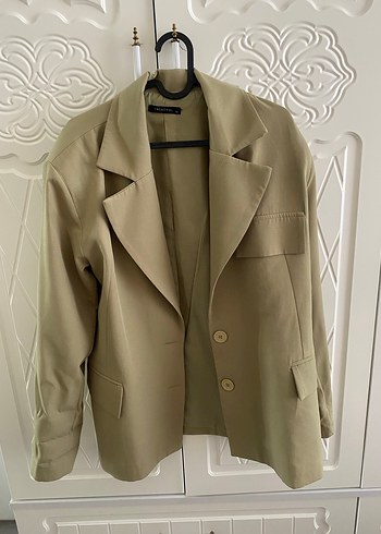 Haki Düğmeli Midi Kadın Blazer Ceket Trendyol