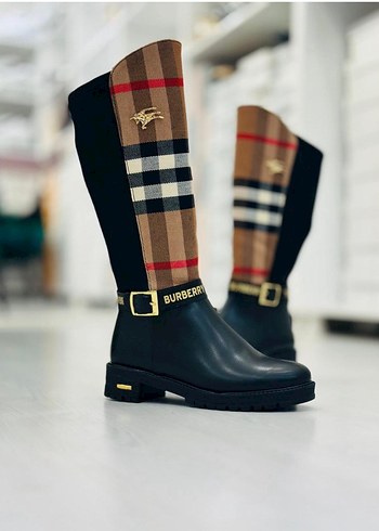 Kahverengi Kareli Kadın Diz Boyu Bot BURBERRY