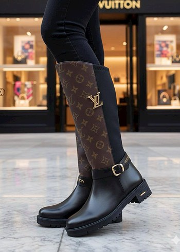 Louis Vuitton Kahverengi Tokalı Desenli Deri Kadın Çizme LOUİS Vuitton