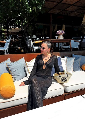 Diğer Siyah Dantel Detaylı Bohem PLAJ Elbise