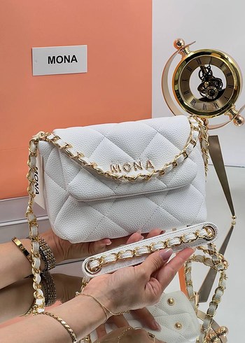 Bej Deri Zincir Detaylı Kadın Çanta MONA