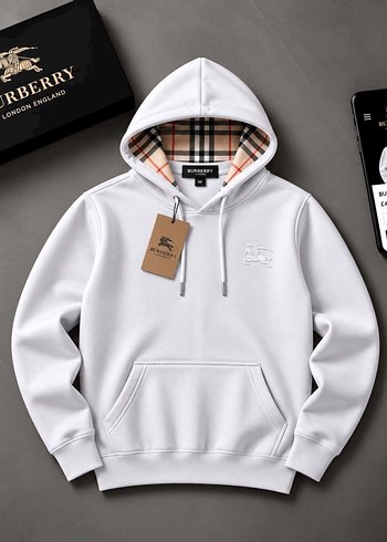 Burberry Beyaz Kapusonlu Sweatshirt 3iplik