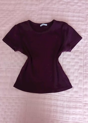 Bordo Kadın Kısa Kollu Sade Tişört
