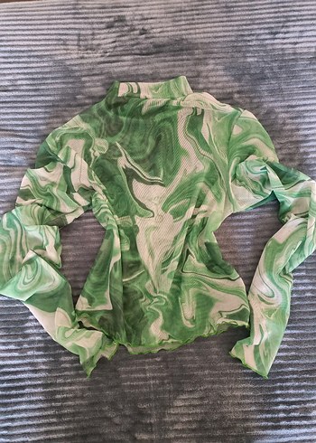 Yeşil Batik Desenli Uzun Kollu Bluz - Görsel 2