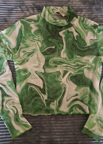 Yeşil Batik Desenli Uzun Kollu Bluz - Görsel 3