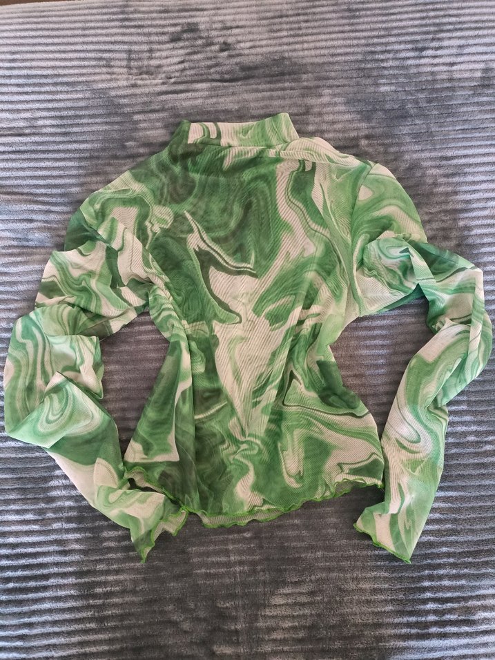 Yeşil Batik Desenli Uzun Kollu Bluz - Görsel 2