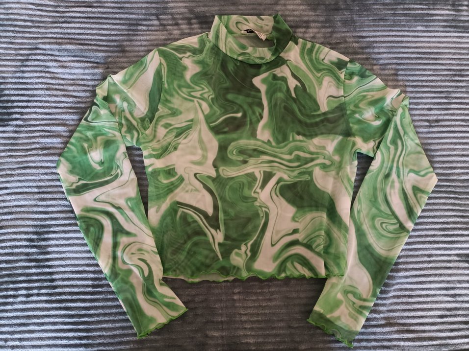 Yeşil Batik Desenli Uzun Kollu Bluz - Görsel 3