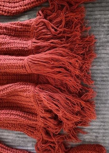 Püsküllü Örgü Bohem Kiremit Rengi Kadın Kazak - Görsel 2