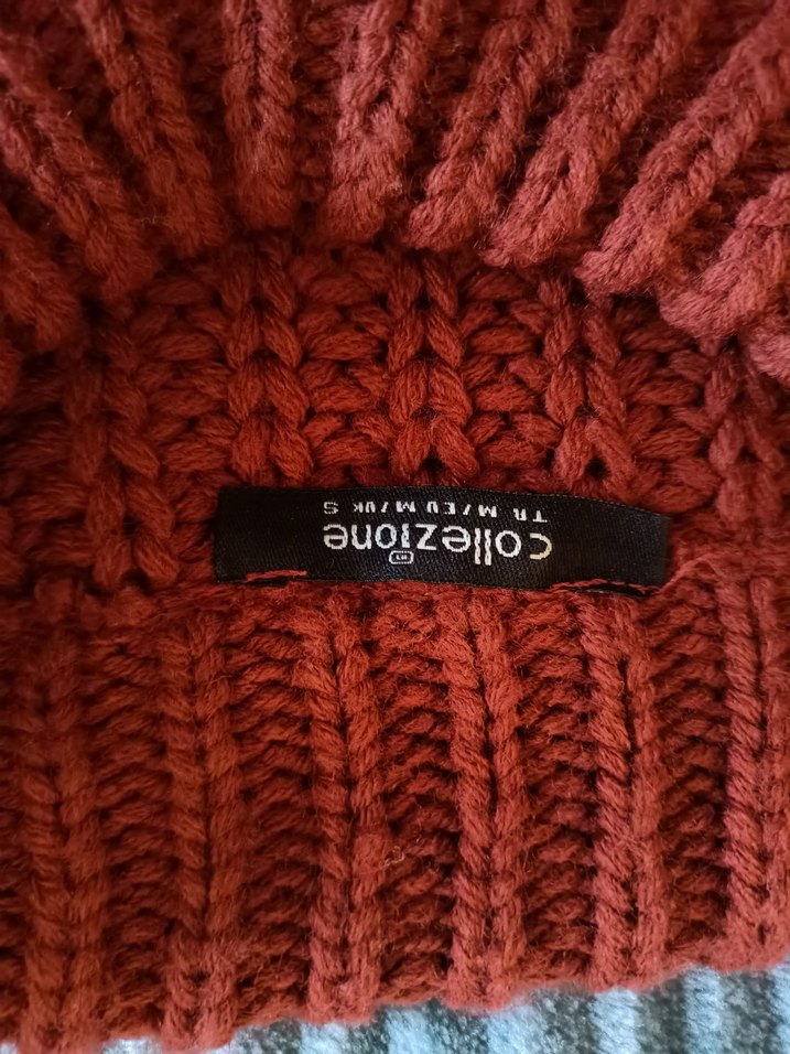 Püsküllü Örgü Bohem Kiremit Rengi Kadın Kazak - Görsel 3