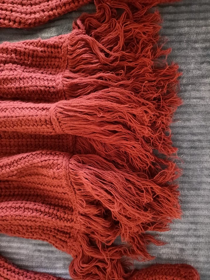 Püsküllü Örgü Bohem Kiremit Rengi Kadın Kazak - Görsel 2