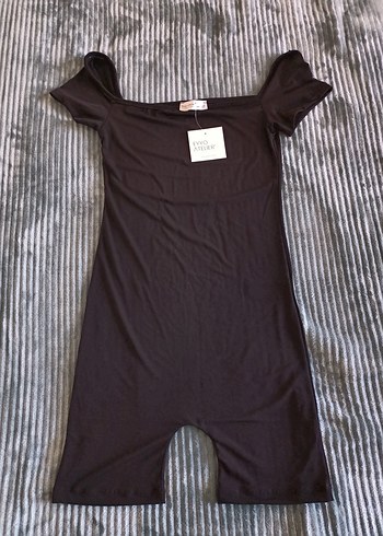 Siyah kısa kollu tayt tulum - Görsel 2