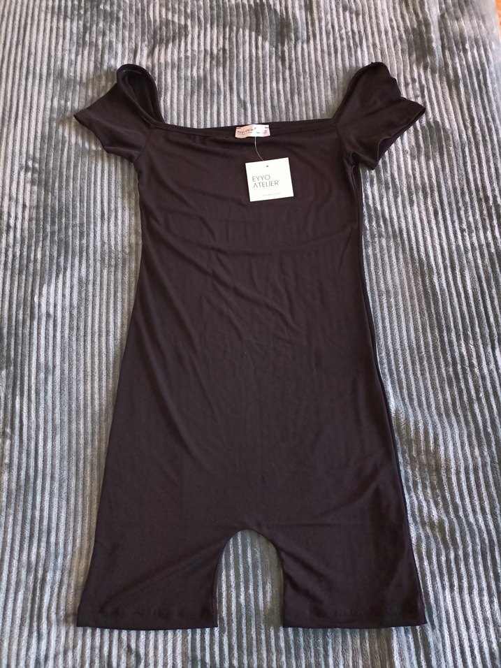 Siyah kısa kollu tayt tulum - Görsel 2