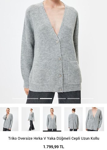 Koton gri v yaka triko hırka - Görsel 8