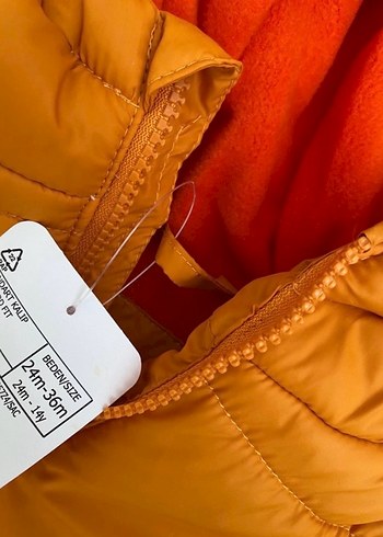 24-36 Ay Beden turuncu Renk Turuncu Kapüşonlu Erkek Çocuk Mont