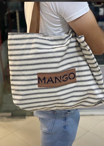 Mango Çizgili Gri Beyaz Çanta