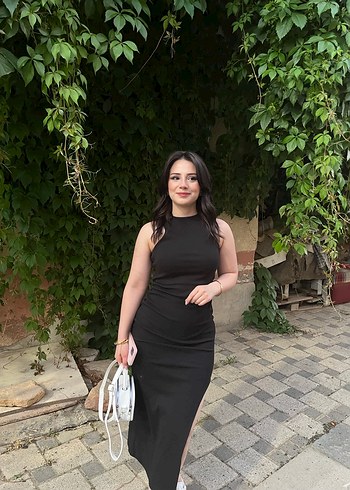 Siyah halter yaka Maxi günlük Elbise - Görsel 4