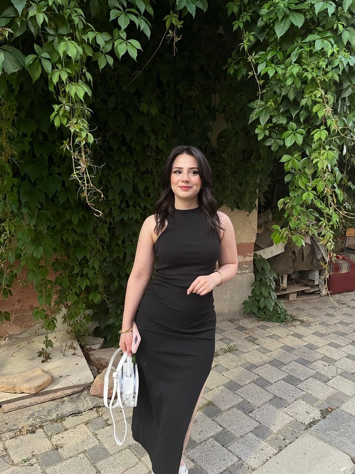 Siyah halter yaka Maxi günlük Elbise - Görsel 4