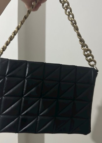 Zincir Detaylı Siyah Deri Kadın Çanta zr muadil - Görsel 2