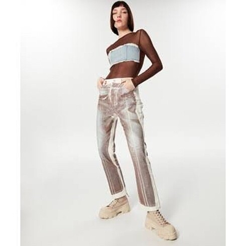Twist görsel baskılı straight fit jean
