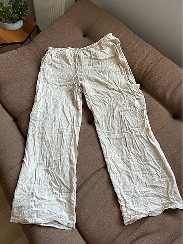 l Beden ten rengi Renk H&M bej keten pantolon