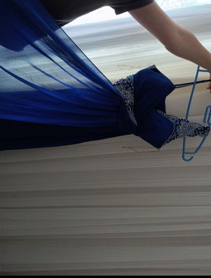 Nakışlı Drapeli Lacivert Uzun Abiye Elbise - Görsel 3