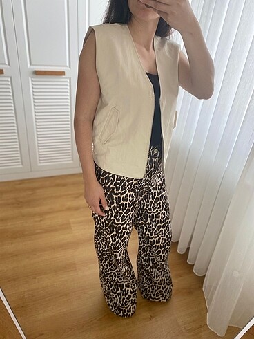 l Beden kahverengi Renk Leopar desen pantolon