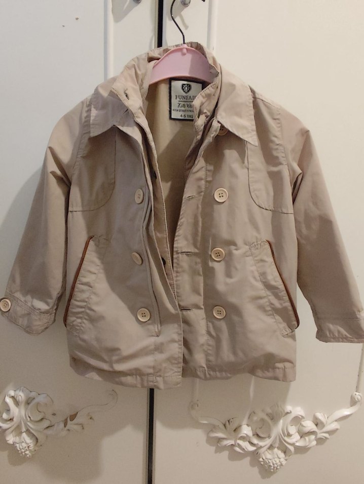 4 5 yaş Düğmeli Bej Midi Trençkot - Görsel 3