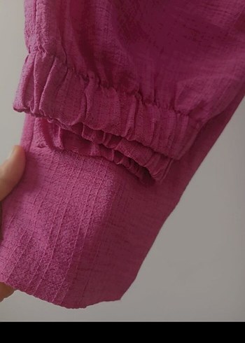 Pembe Uzun Kollu Keten Kadın ikili takım - Görsel 3